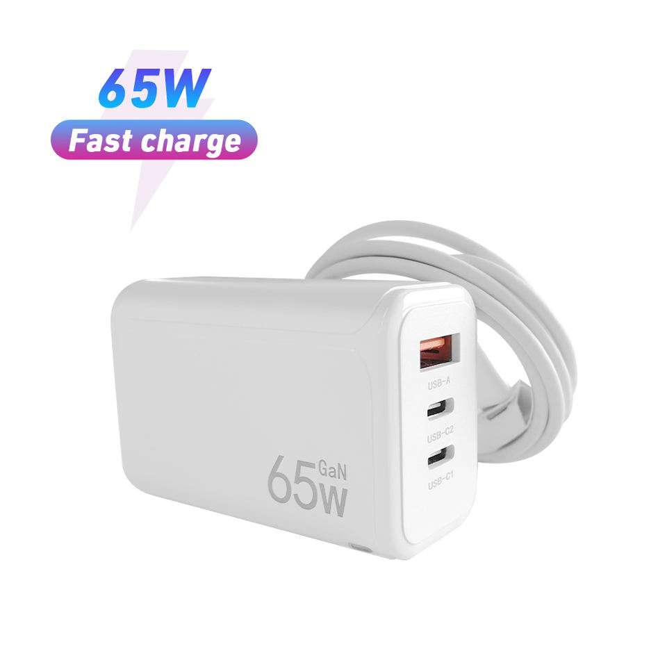  Carregador USB C de 65 W, bloco de carregador rápido Nexode 3 portas GaN, carregador dobrável compacto